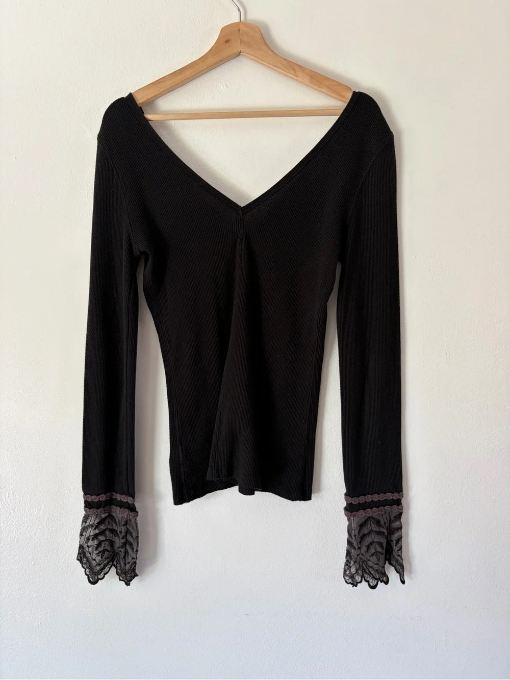 Free People Last Dance Embroidered Thermal Top Black Size Medium
